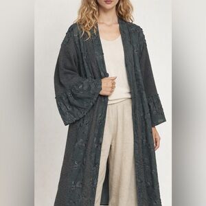 NEW POL Charcoal Green Patchwork Lace Long Duster Cardigan Boho Oversized